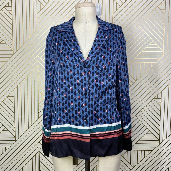 MAJE‎ Cristen Blouse Top Blue Printed Geometric - Picture 2 of 12